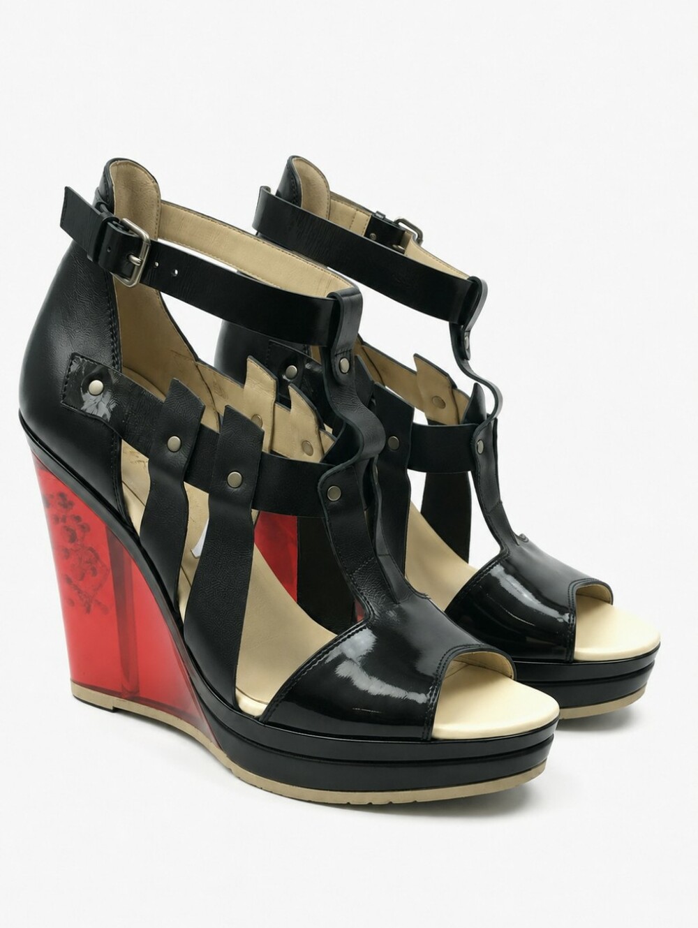 Eject Portugal Strappy Leather Wedge Sandal Bubble Heel Avant Guard Designer 6.5